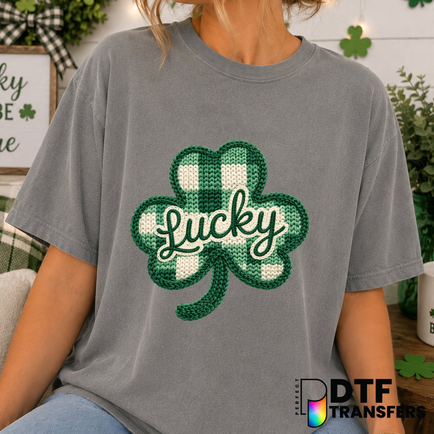 Green Plaid Shamrock – St. Patrick's Day DTF Transfer (view 2 of 2) – by Perfect DTF Transfers – Premade DTF Transfers – S...