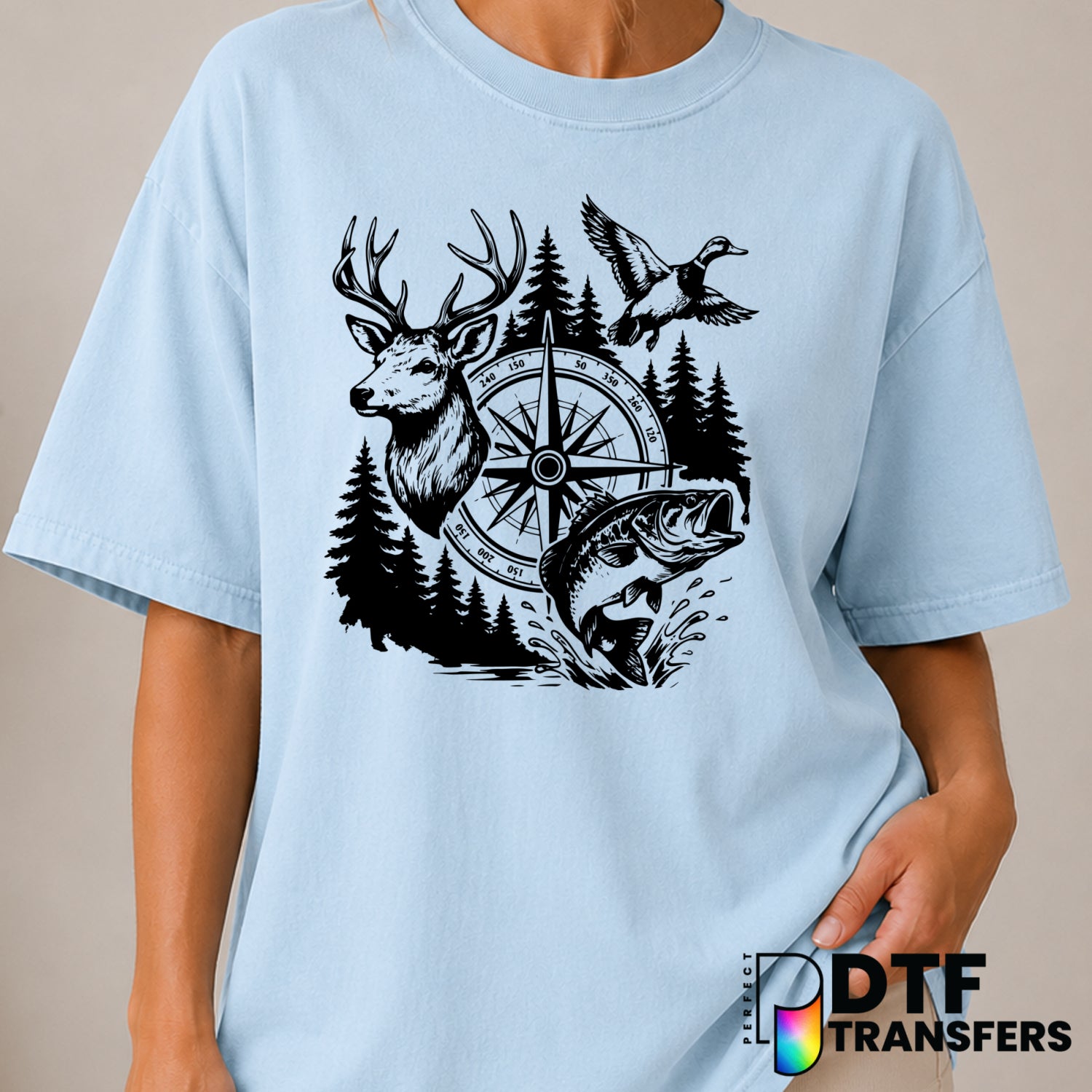 HAPPINESS IS A DAY ON THE LAKE – Fishing DTF Transfer (view 2 of 2) – by Perfect DTF Transfers – Premade DTF Transfers – F...