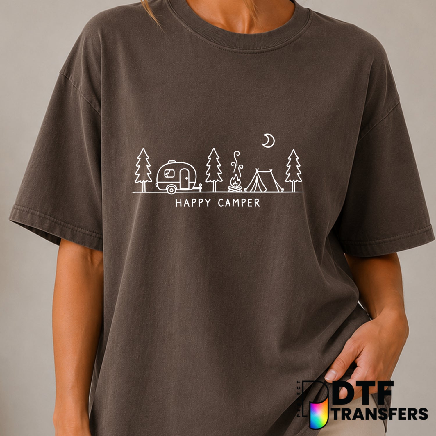 HAPPY CAMPER – Camping DTF Transfer (view 1 of 2) – by Perfect DTF Transfers – Premade DTF Transfers – Camping, Outdoor