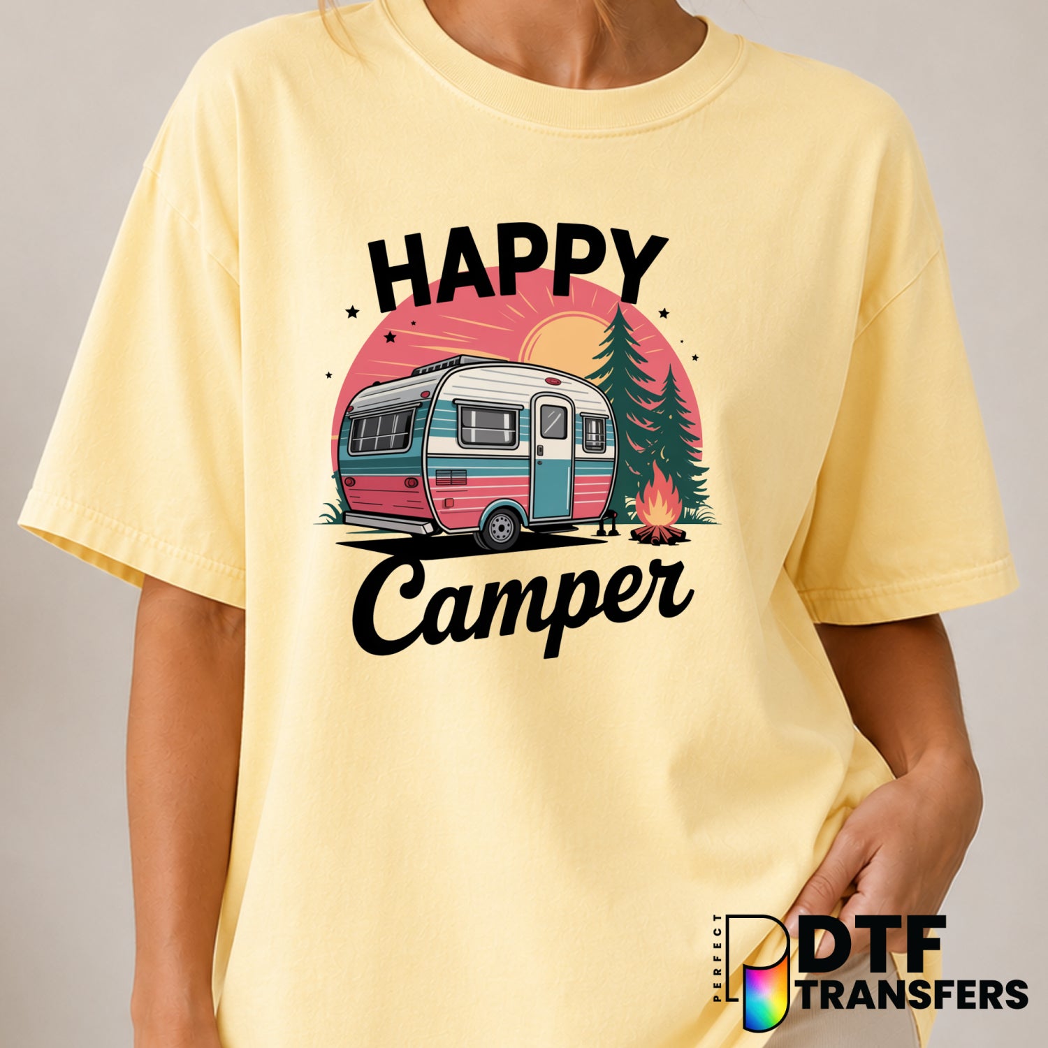 HAPPY CAMPER – Camping DTF Transfer (view 2 of 2) – by Perfect DTF Transfers – Premade DTF Transfers – Camping, Outdoor