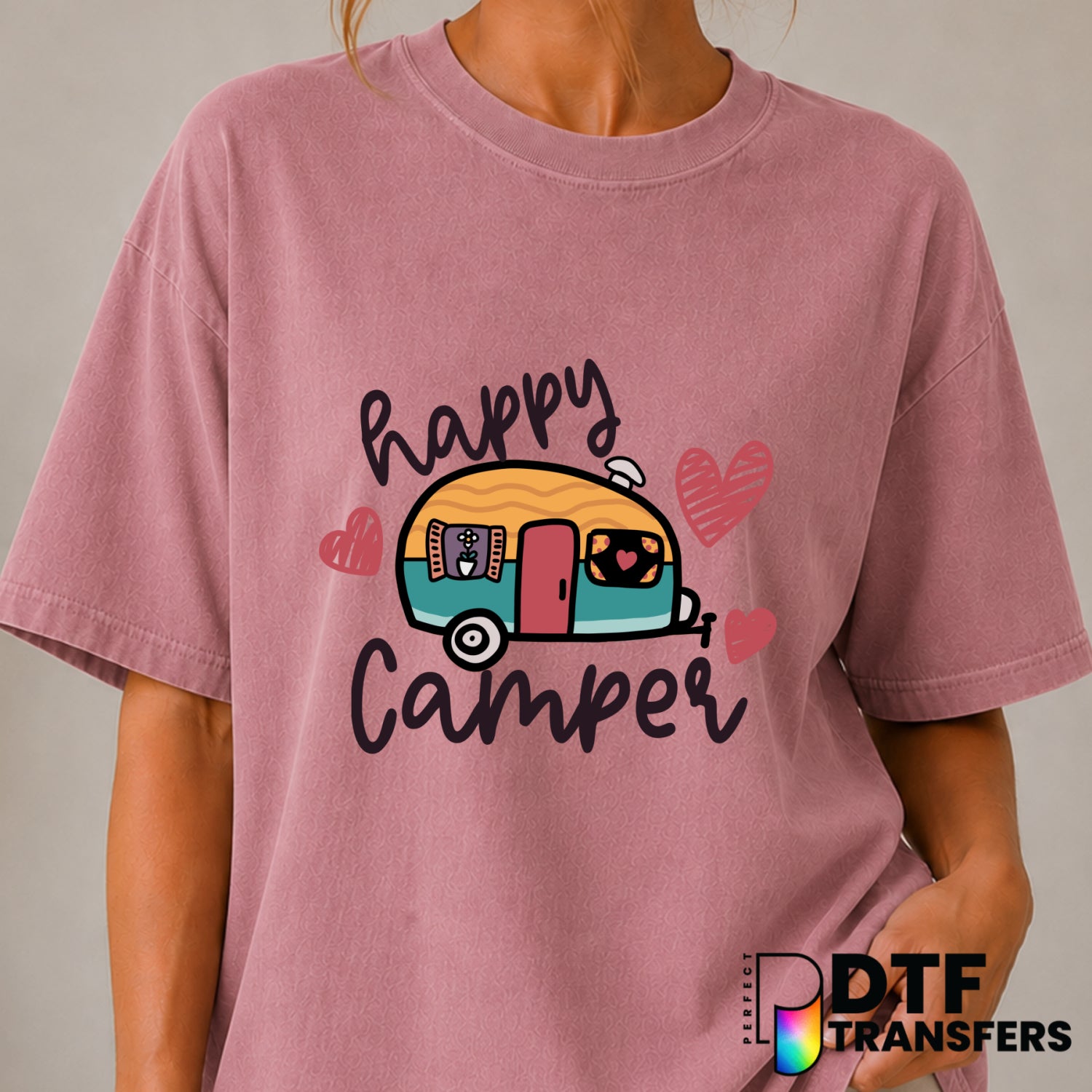Happy Camper – Camping DTF Transfer (view 2 of 2) – by Perfect DTF Transfers – Premade DTF Transfers – Camping, Outdoor