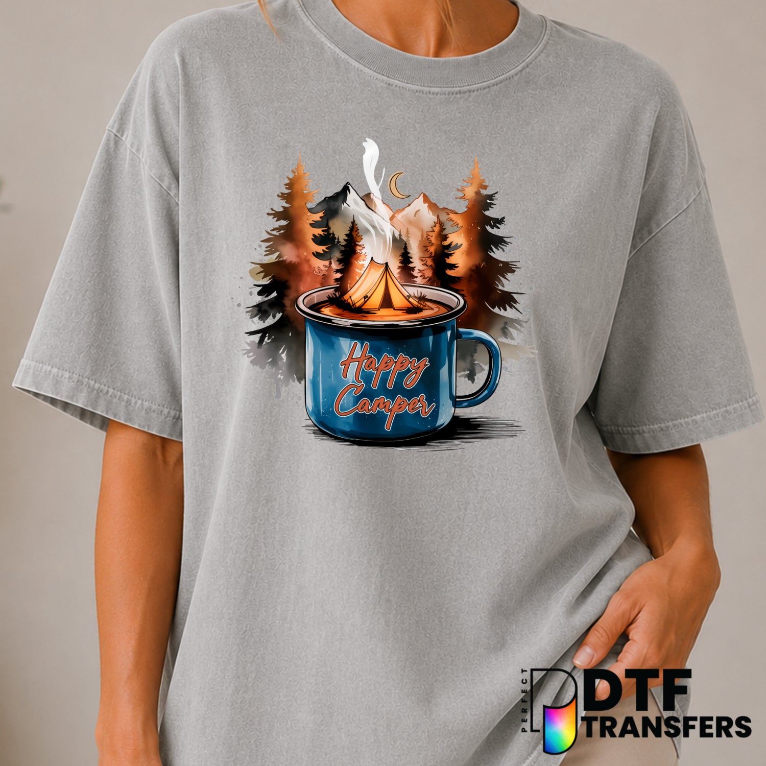 Happy Camper Coffee Lover – Camping DTF Transfer (view 2 of 2) – by Perfect DTF Transfers – Premade DTF Transfers – Campin...