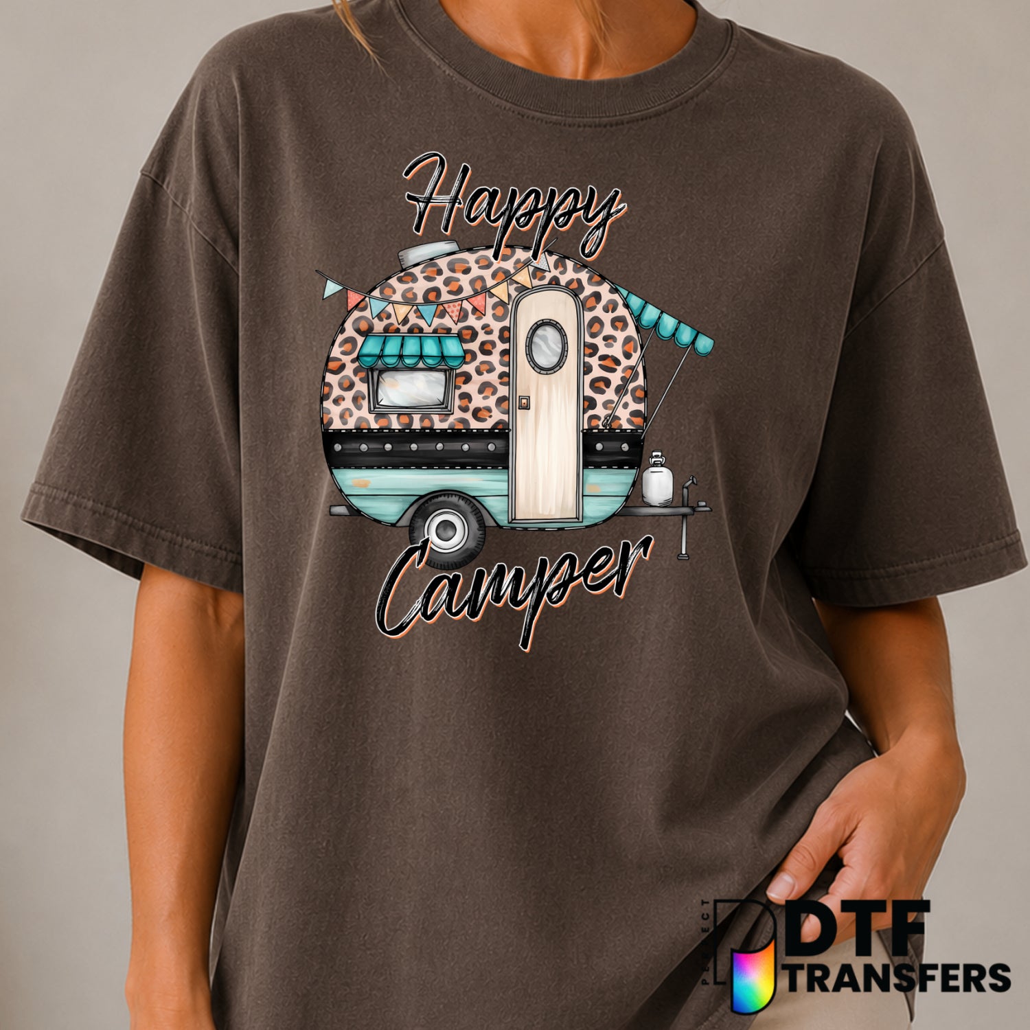 Happy Camper Leopard RV – Camping DTF Transfer (view 2 of 2) – by Perfect DTF Transfers – Premade DTF Transfers – Camping,...