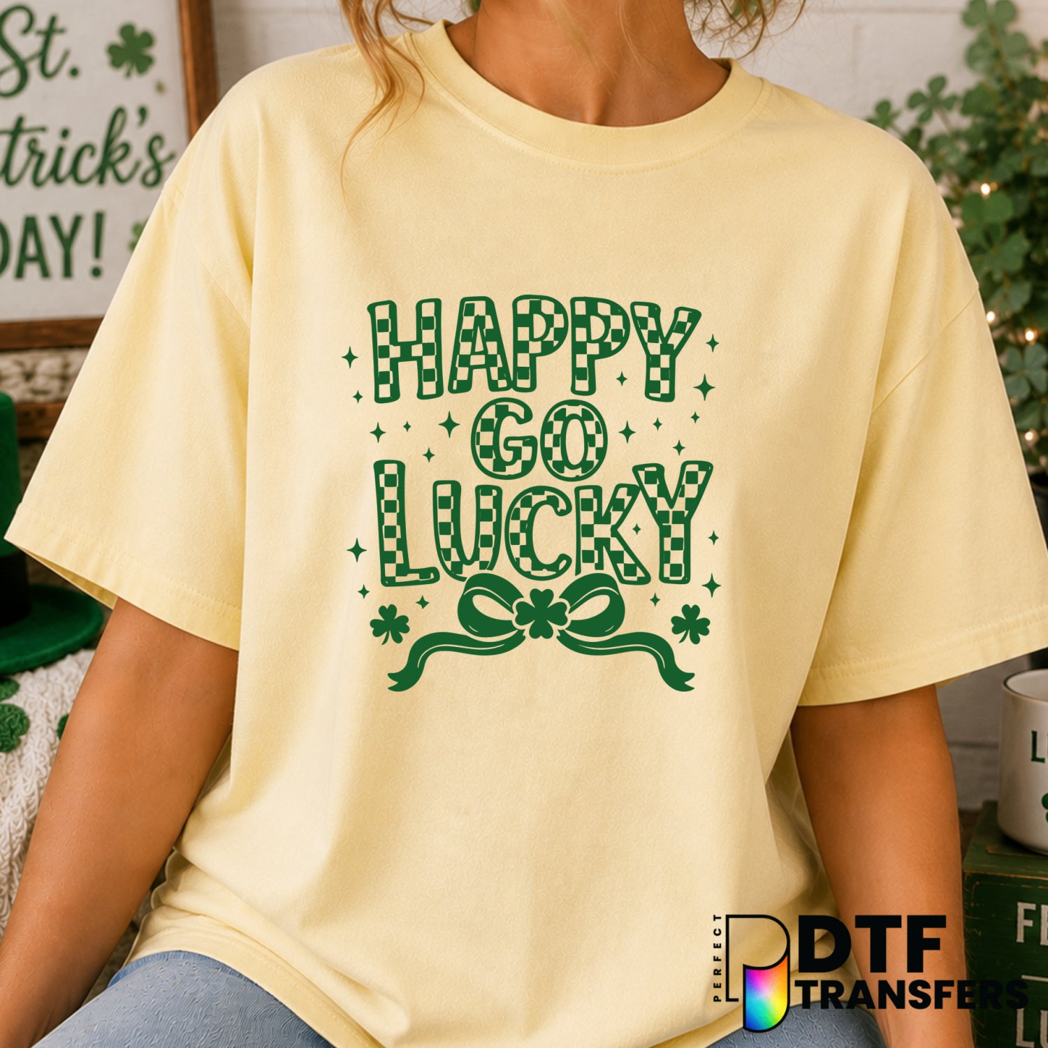 Happy Go Lucky – St. Patrick's Day DTF Transfer (view 1 of 2) – by Perfect DTF Transfers – Premade DTF Transfers – St. Pat...
