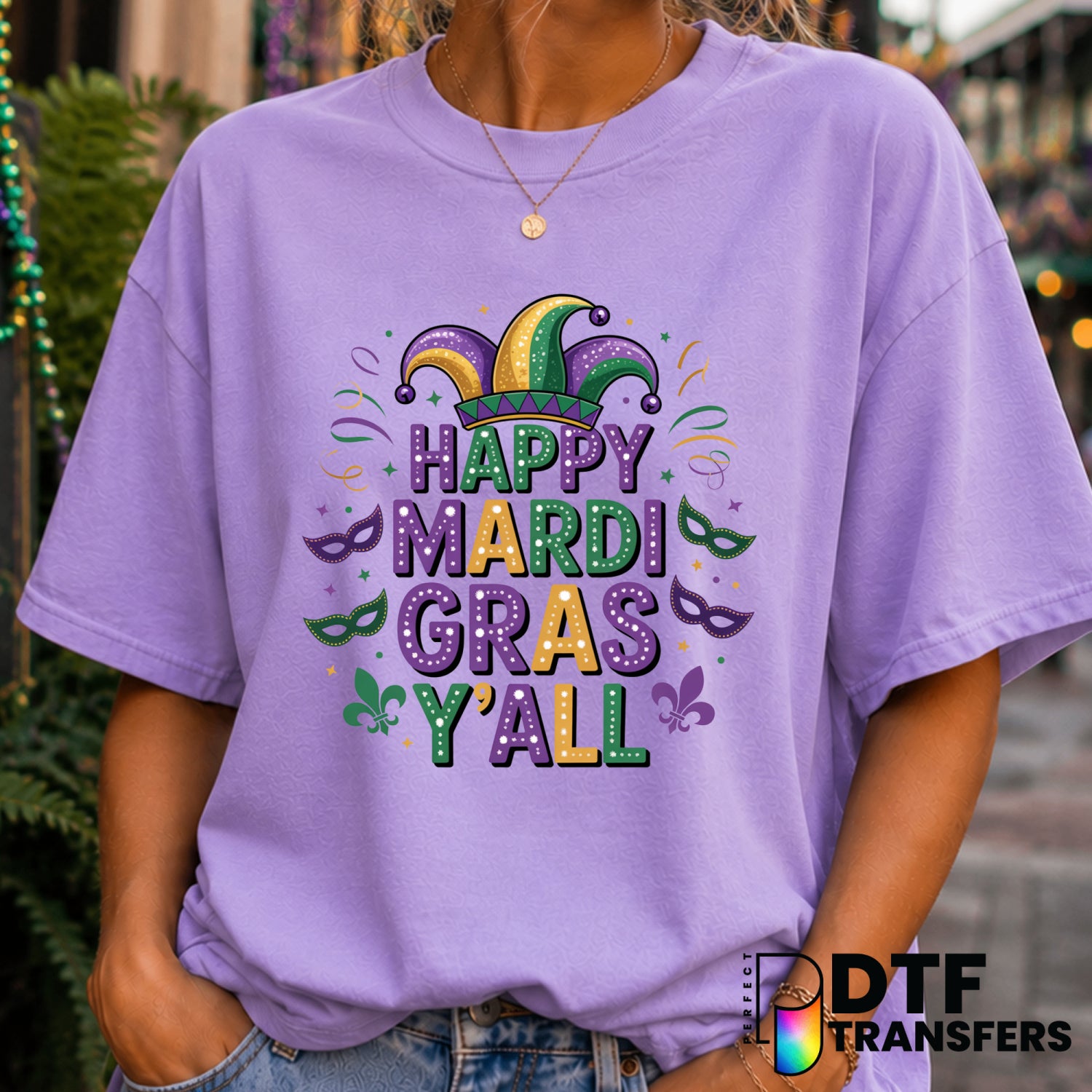 Happy Mardi Gras Y’all – Mardi Gras DTF Transfer (view 2 of 2) – by Perfect DTF Transfers – Premade DTF Transfers – Mardi...
