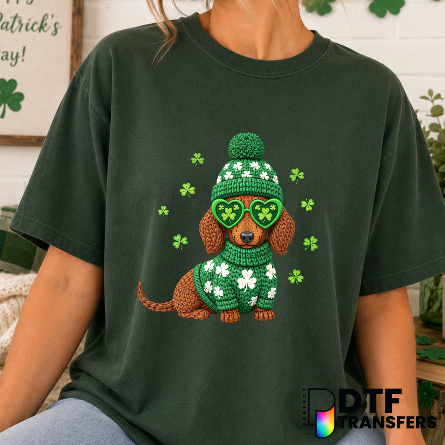 HAPPY ST. PATRICK'S DAY LUCKY WIENER – St. Patrick's Day DTF Transfer (view 2 of 2) – by Perfect DTF Transfers – Premade D...