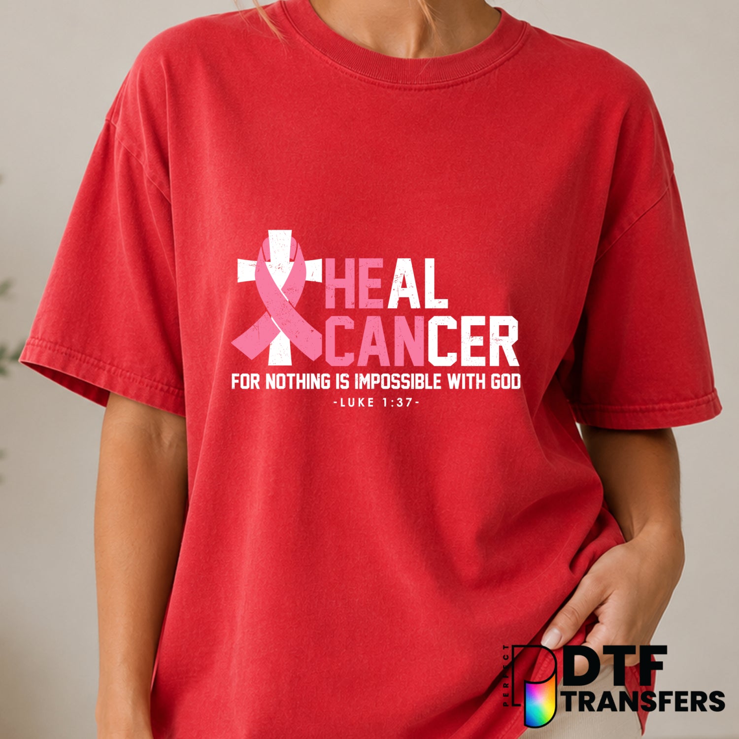 He Can Do All Things Religious Breast Cancer Awareness – Cancer Awareness DTF Transfer (view 2 of 2) – by Perfect DTF Tran...