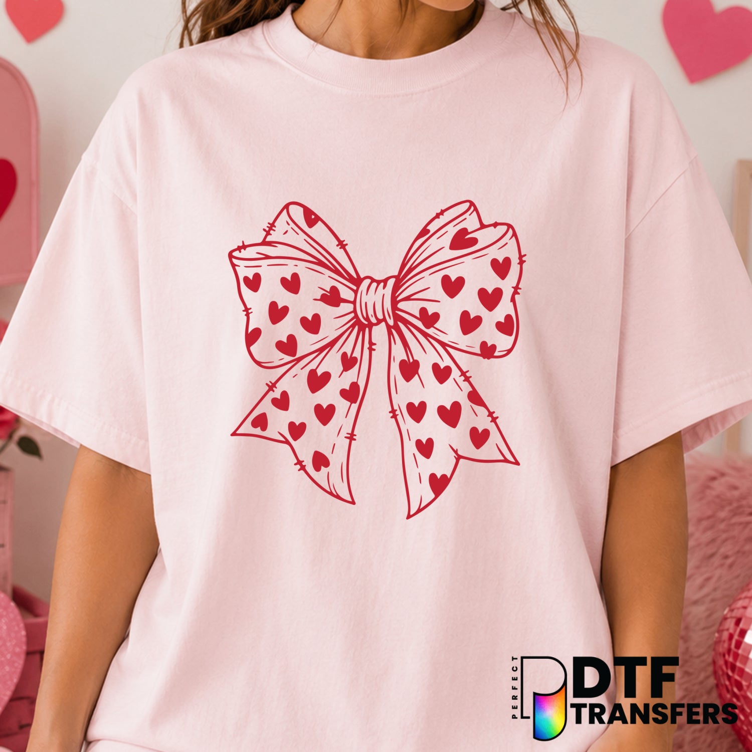 Heart Coquette Bow Pattern – Valentine's Day DTF Transfer (view 1 of 2) – by Perfect DTF Transfers – Premade DTF Transfers...