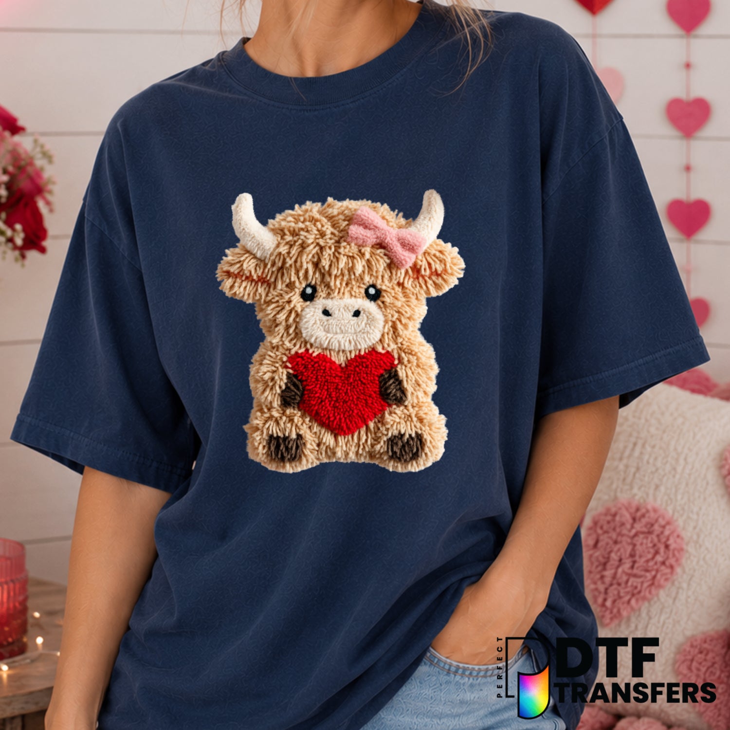Highland Cow Heart – Valentine's Day DTF Transfer (view 1 of 2) – by Perfect DTF Transfers – Premade DTF Transfers – Valen...