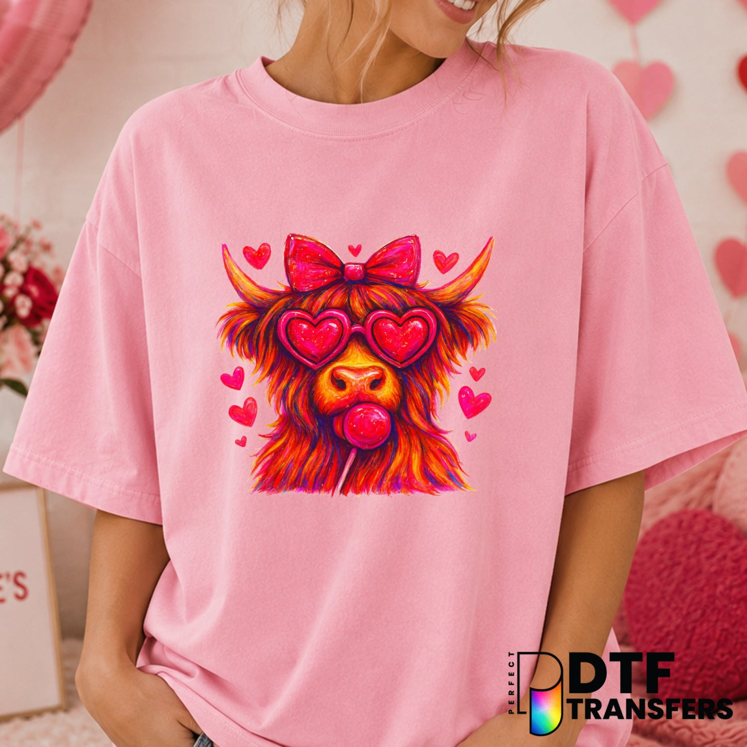 Highland Cow Heart – Valentine's Day DTF Transfer (view 2 of 2) – by Perfect DTF Transfers – Premade DTF Transfers – Valen...