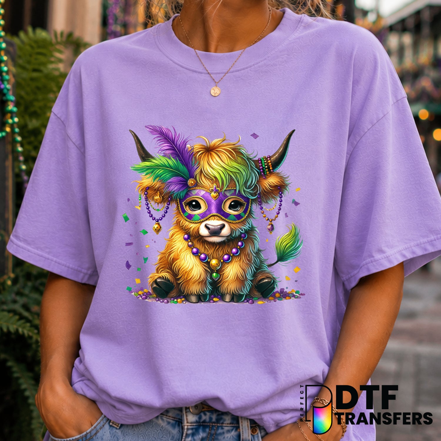 Highland Cow Mask – Mardi Gras DTF Transfer (view 2 of 2) – by Perfect DTF Transfers – Premade DTF Transfers – Mardi Gras,...