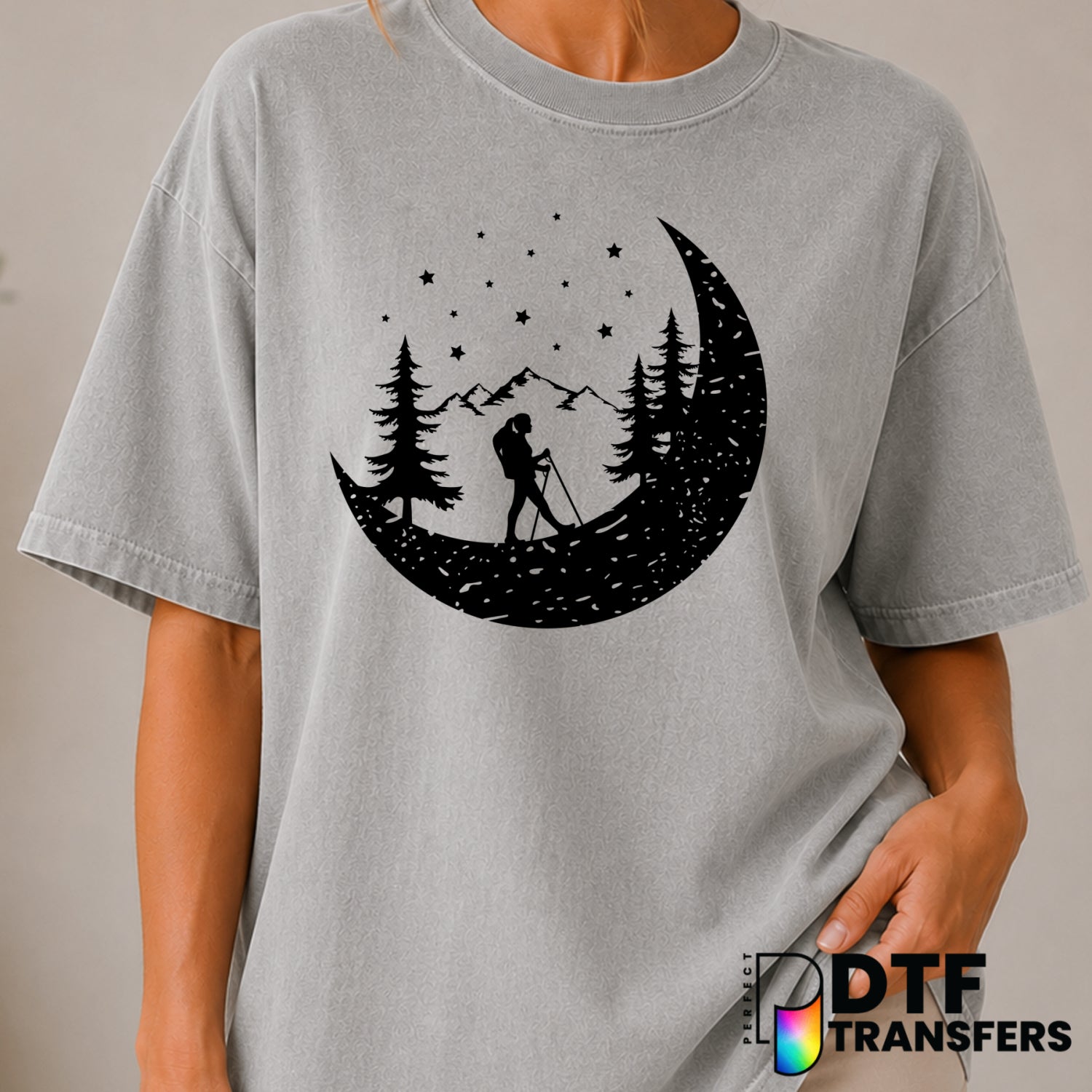 Hiking On The Moon – Hiking DTF Transfer (view 1 of 2) – by Perfect DTF Transfers – Premade DTF Transfers – Hiking, Outdoor