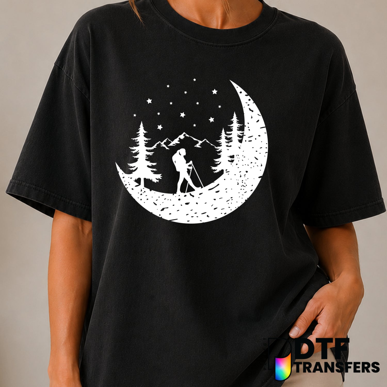 Hiking On The Moon – Hiking DTF Transfer (view 2 of 2) – by Perfect DTF Transfers – Premade DTF Transfers – Hiking, Outdoor