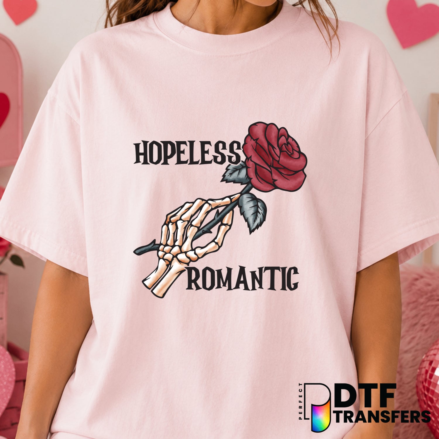 Hopeless Romantic – Valentine's Day DTF Transfer (view 1 of 2) – by Perfect DTF Transfers – Premade DTF Transfers – Valent...