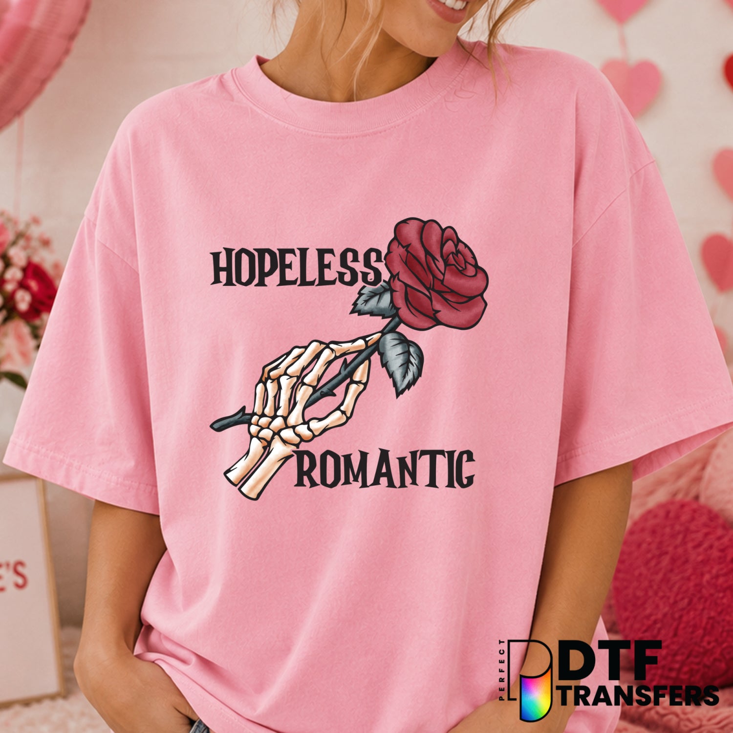 Hopeless Romantic – Valentine's Day DTF Transfer (view 2 of 2) – by Perfect DTF Transfers – Premade DTF Transfers – Valent...