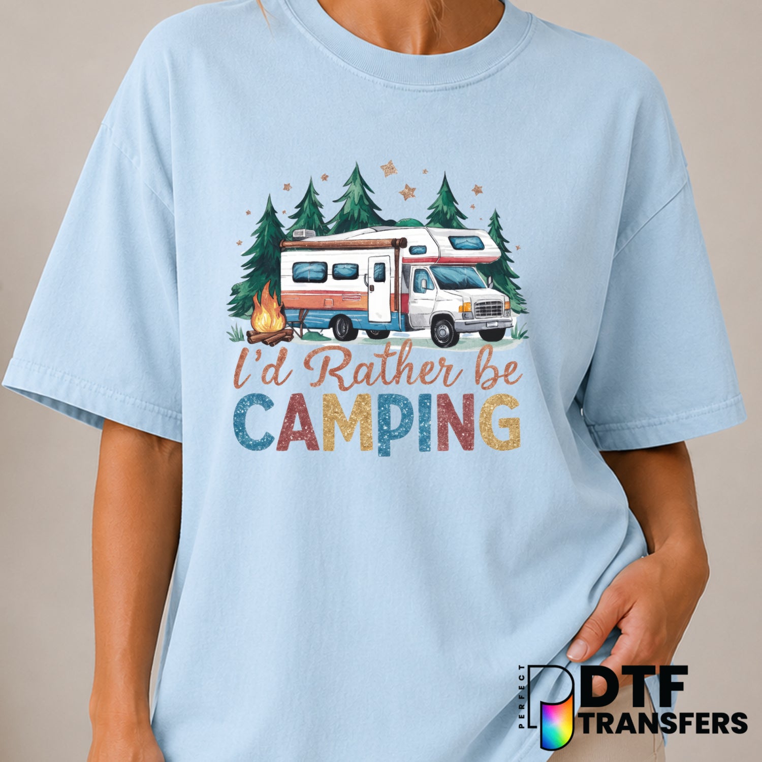 I'D RATHER BE CAMPING RV Camper – Camping DTF Transfer (view 1 of 2) – by Perfect DTF Transfers – Premade DTF Transfers –...