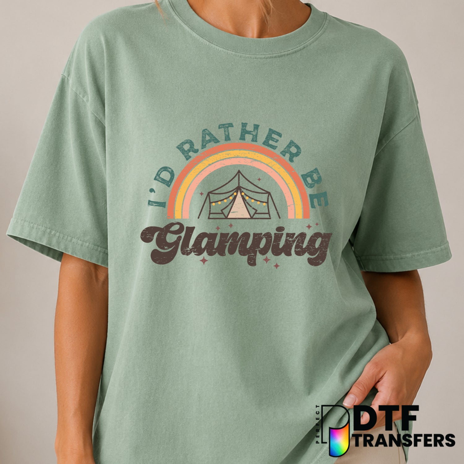 I'd Rather Be Glamping – Camping DTF Transfer (view 2 of 2) – by Perfect DTF Transfers – Premade DTF Transfers – Camping,...