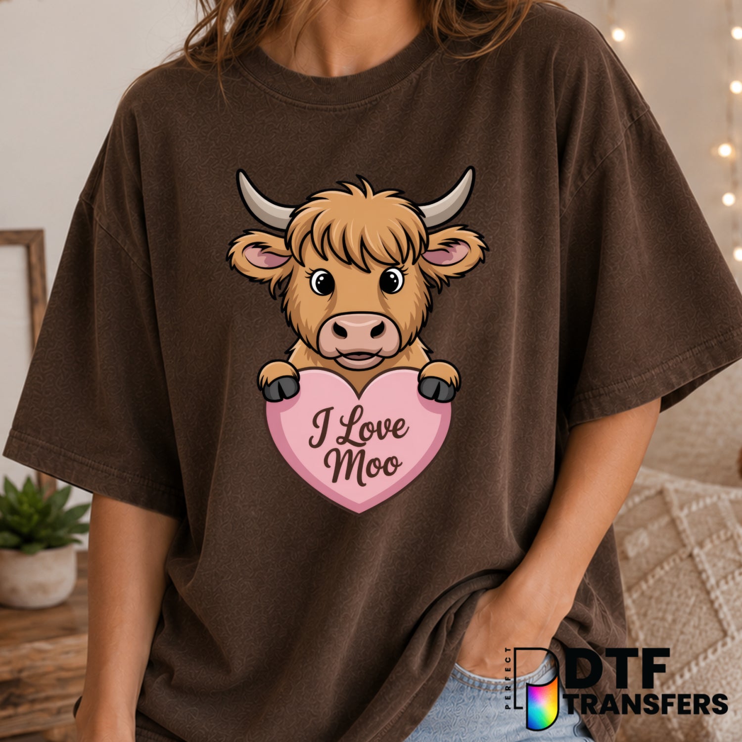 I Love Moo Highland Cow – Valentine's Day DTF Transfer (view 2 of 2) – by Perfect DTF Transfers – Premade DTF Transfers –...