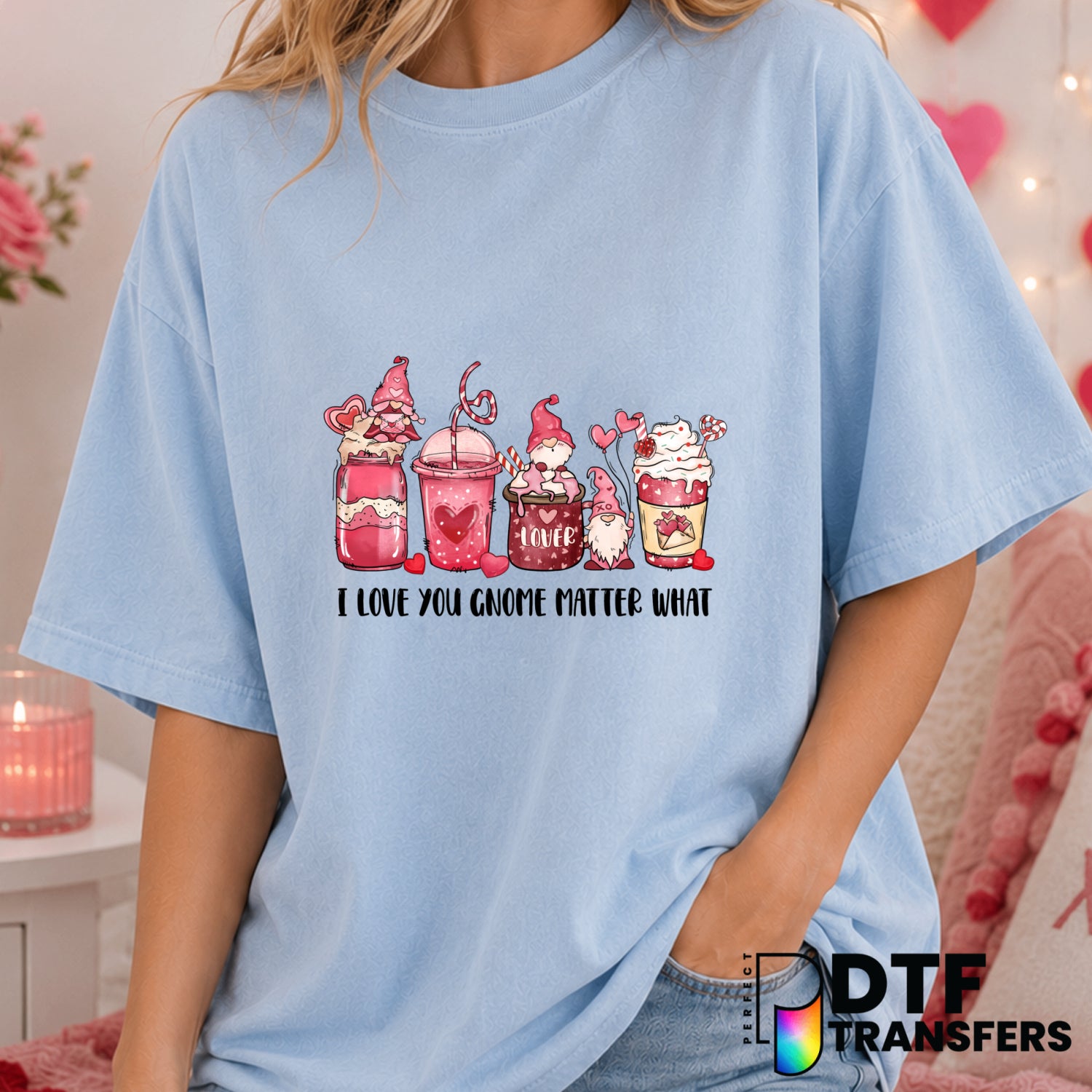 I Love You Gnome Matter What – Valentine's Day DTF Transfer (view 1 of 2) – by Perfect DTF Transfers – Premade DTF Transfe...