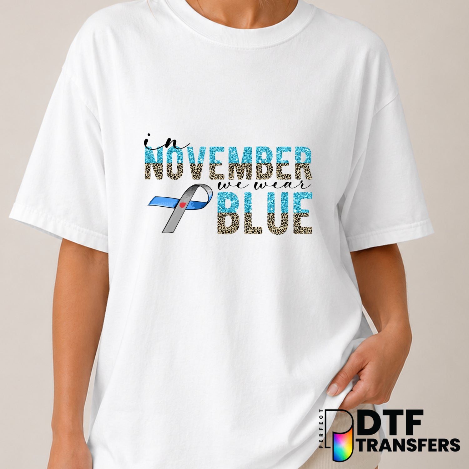 IN NOVEMBER WE WEAR BLUE – Diabetes Awareness DTF Transfer (view 2 of 2) – by Perfect DTF Transfers – Premade DTF Transfer...