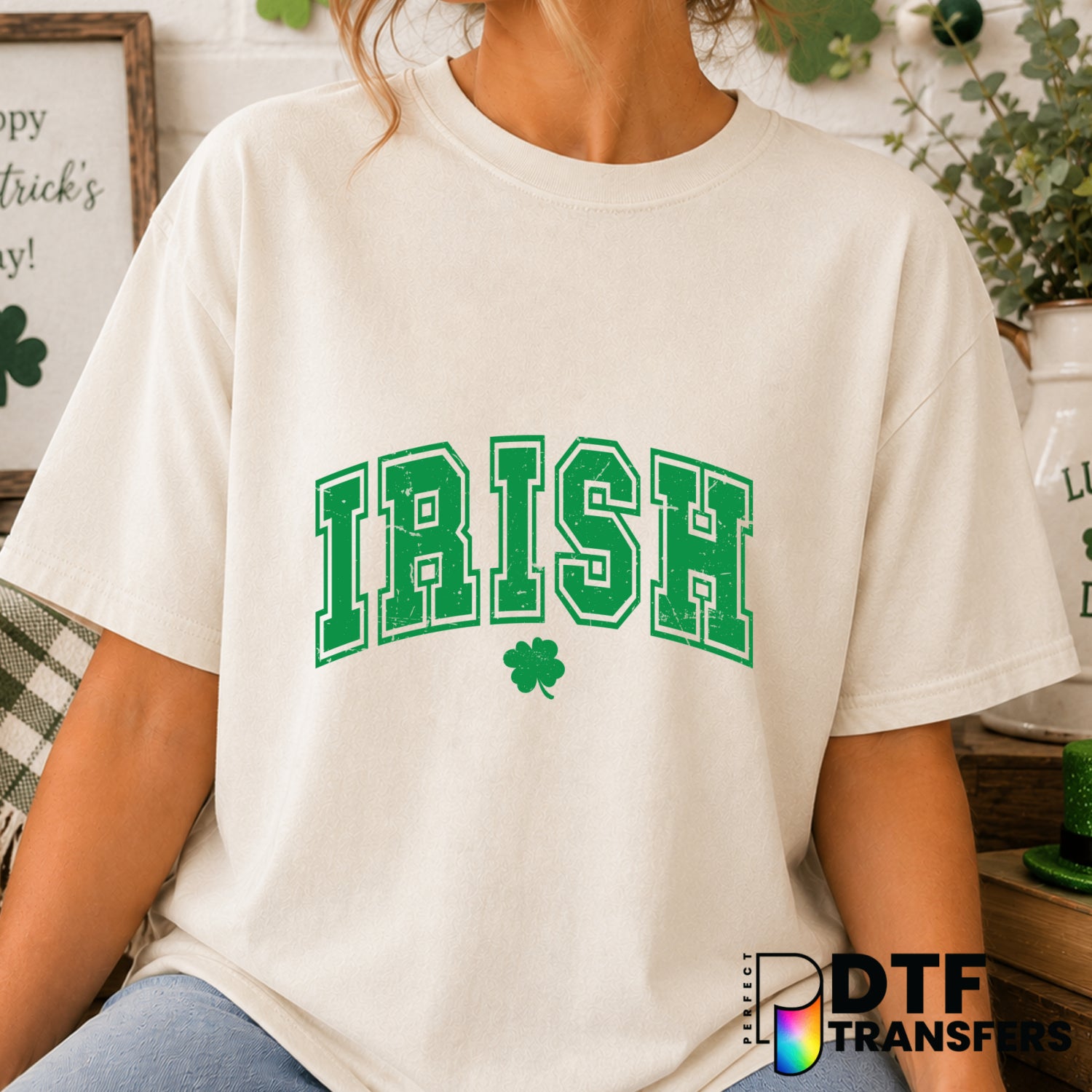 Irish Varsity Grunge Clover St. Patrick's Day DTF Transfer (view 1 of 2) – by Perfect DTF Transfers – Premade DTF Transfer...