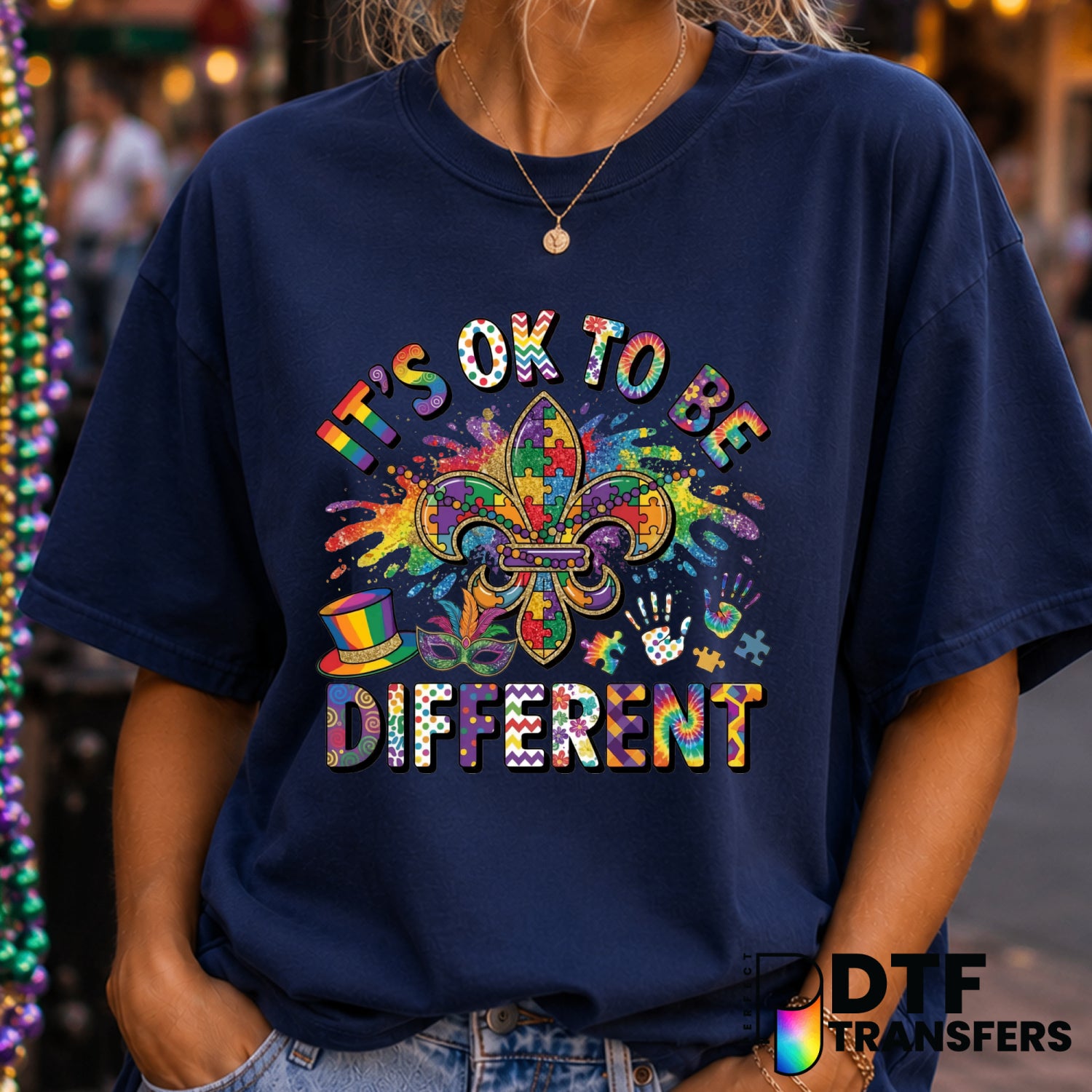 It's Okay To Be Different Mardi Gras Autism Awareness – DTF Transfer (view 1 of 2) – by Perfect DTF Transfers – Premade DT...