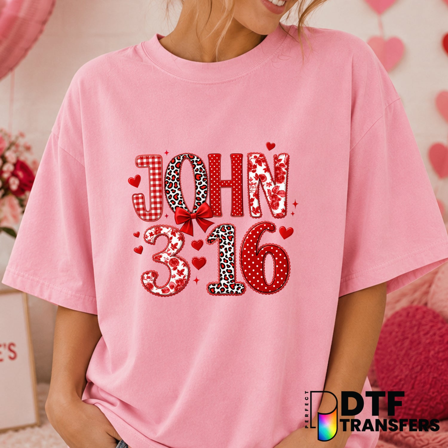 JOHN 3:16 – Valentine's Day DTF Transfer (view 1 of 2) – by Perfect DTF Transfers – Premade DTF Transfers – Valentine's Da...