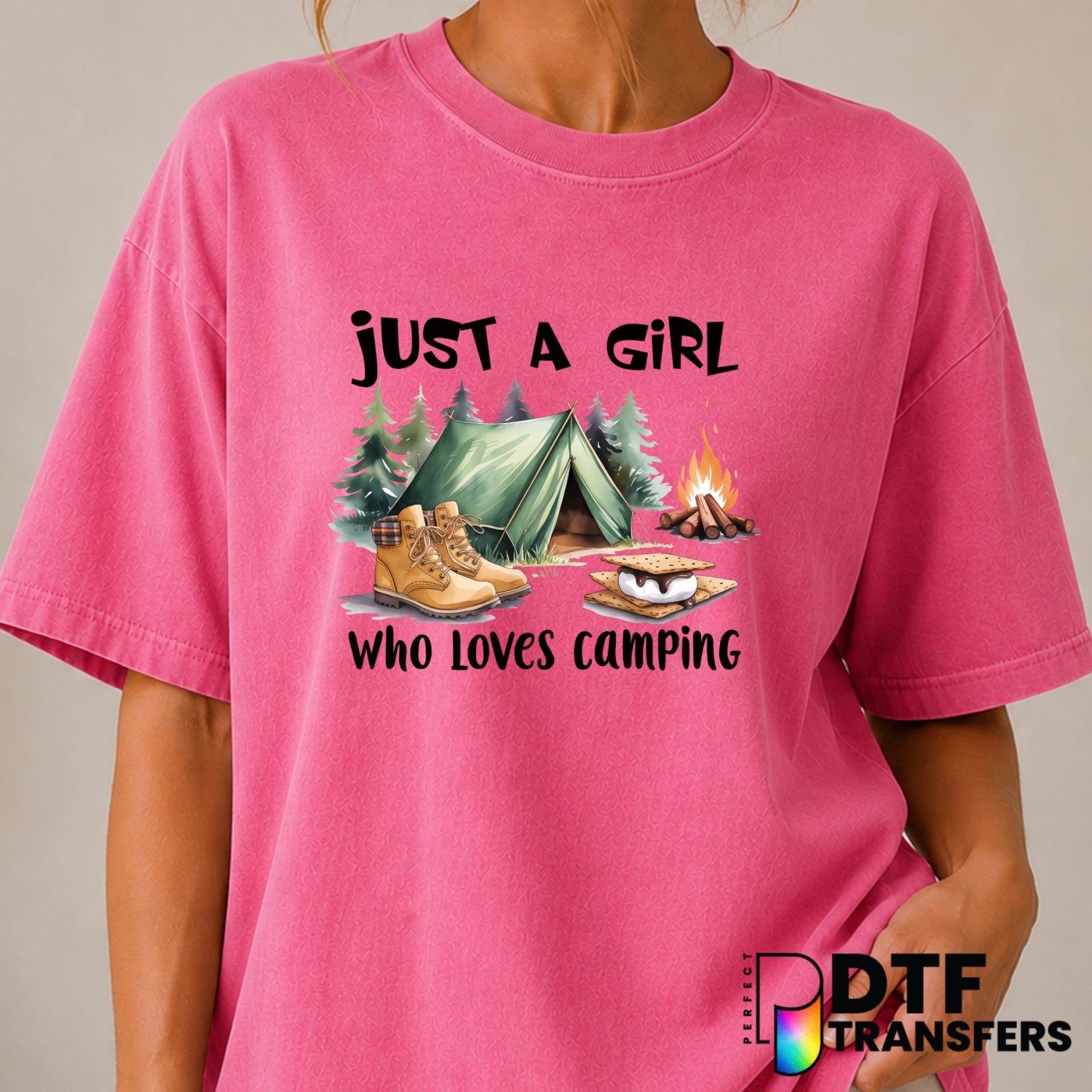 Just A Girl Who Loves Camping Camp Fire Smores – Camping DTF Transfer (view 2 of 2) – by Perfect DTF Transfers – Premade D...
