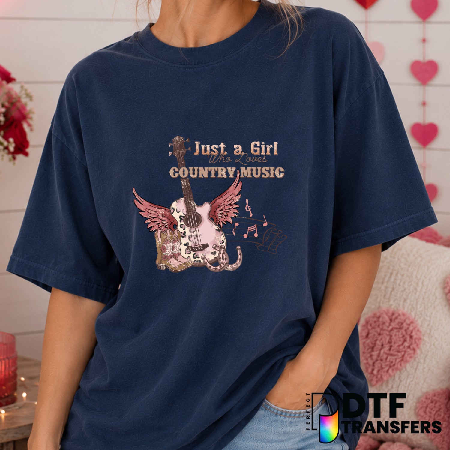 Just a Girl Who Loves Country Music Valentine's Day – DTF Transfer (view 1 of 2) – by Perfect DTF Transfers – Premade DTF...