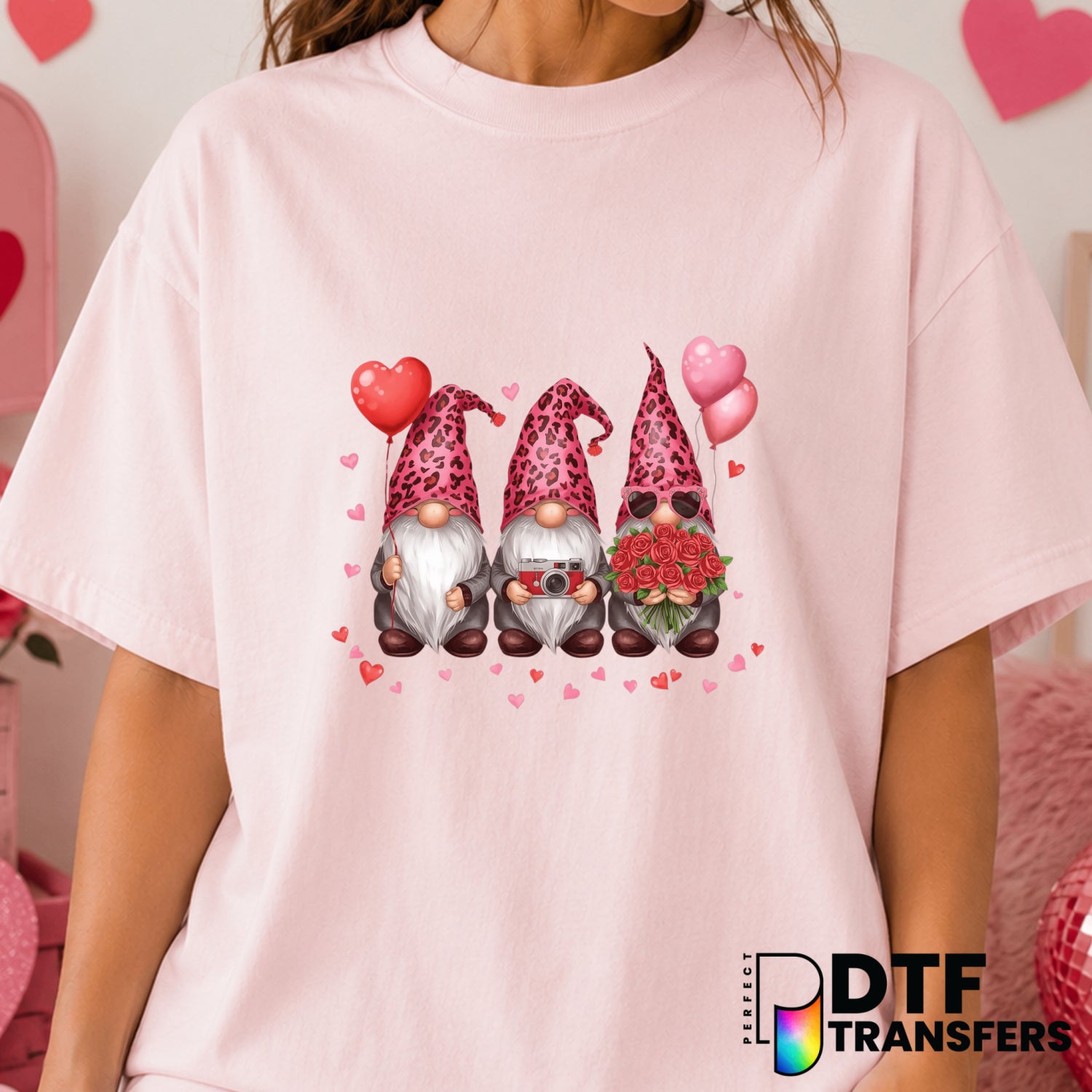 Leopard Gnome Balloons Hearts – Valentine's Day DTF Transfer (view 2 of 2) – by Perfect DTF Transfers – Premade DTF Transf...