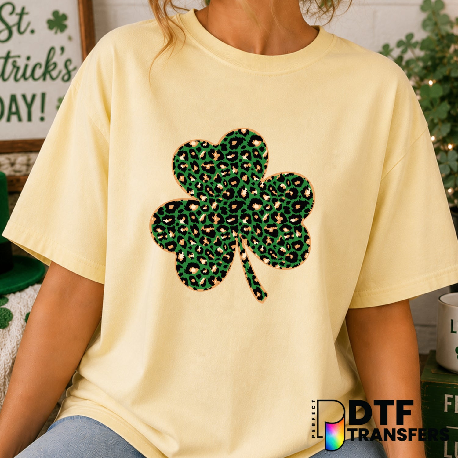 Leopard Print Shamrock – St. Patrick's Day DTF Transfer (view 1 of 2) – by Perfect DTF Transfers – Premade DTF Transfers –...