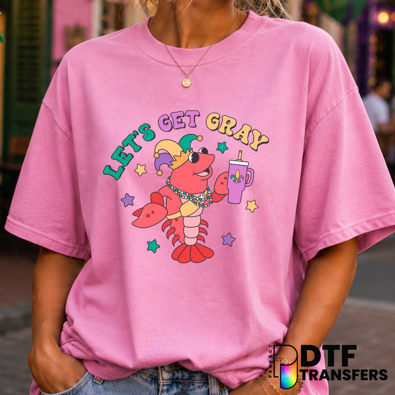 Let's Get Cray Crawfish Mardi Grass – Mardi Gras DTF Transfer (view 1 of 2) – by Perfect DTF Transfers – Premade DTF Trans...