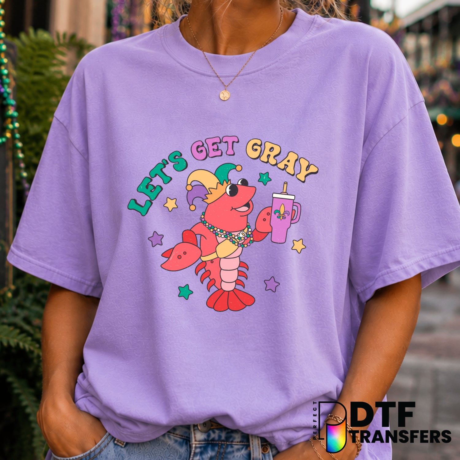 Let's Get Cray Crawfish Mardi Grass – Mardi Gras DTF Transfer (view 2 of 2) – by Perfect DTF Transfers – Premade DTF Trans...