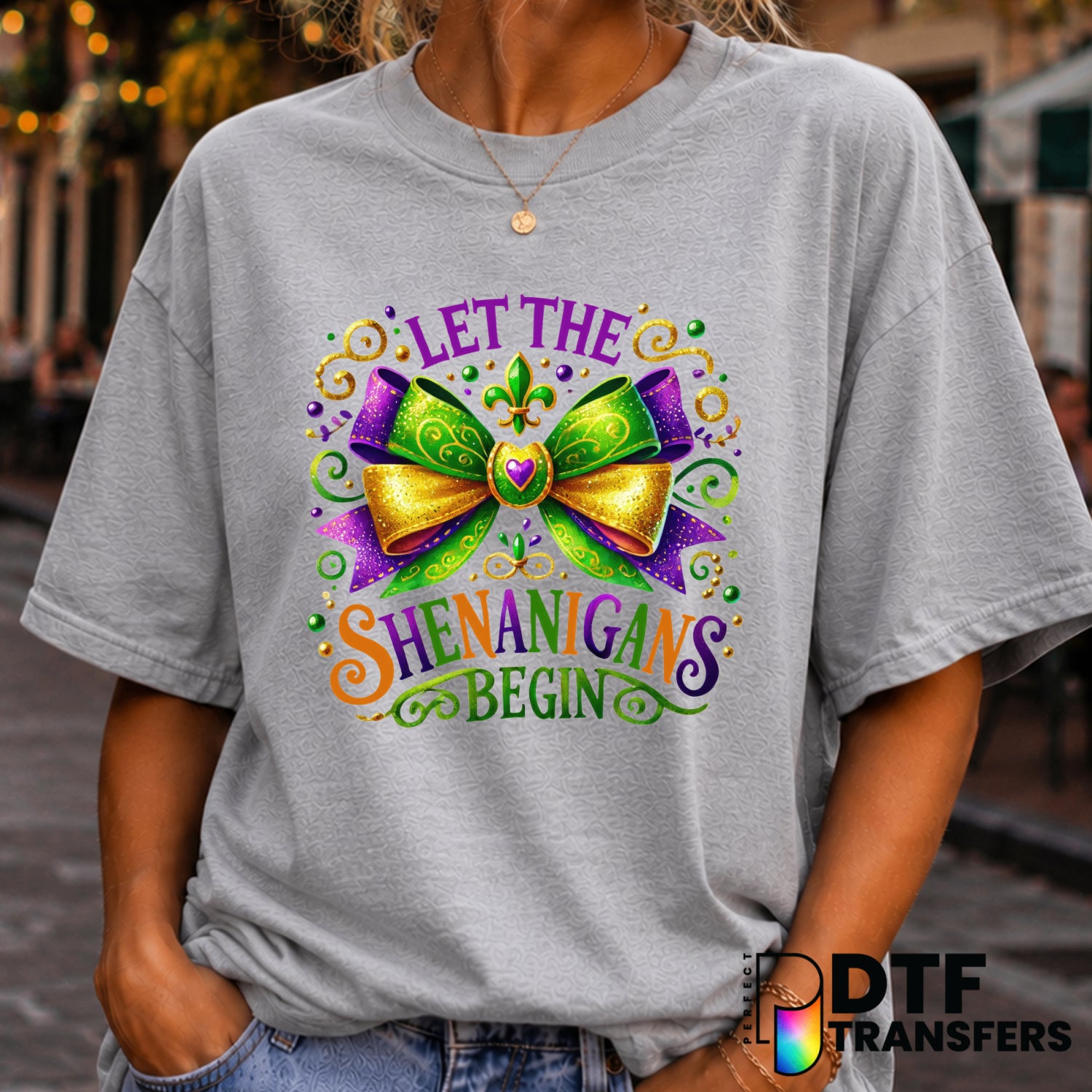 LET THE SHENANIGANS BEGIN – Mardi Gras DTF Transfer (view 1 of 2) – by Perfect DTF Transfers – Premade DTF Transfers – Mar...