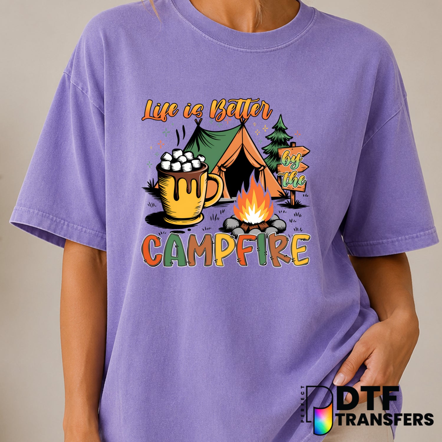 Life is Better By The Campfire Hot Cocoa Tent Camping – Camping DTF Transfer (view 1 of 2) – by Perfect DTF Transfers – Pr...