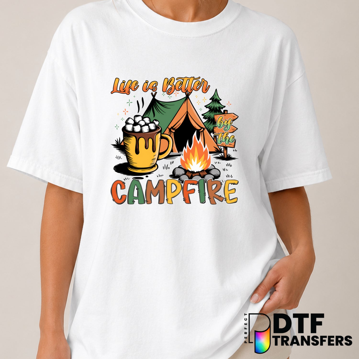 Life is Better By The Campfire Hot Cocoa Tent Camping – Camping DTF Transfer (view 2 of 2) – by Perfect DTF Transfers – Pr...