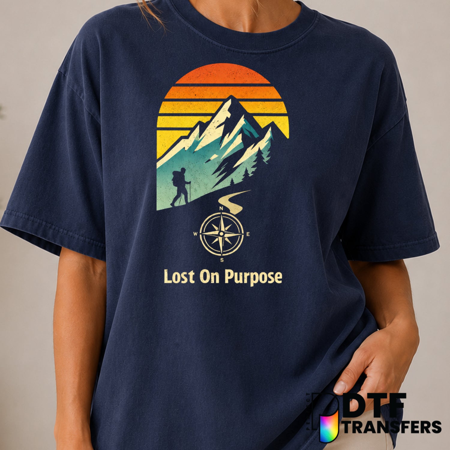 LOST ON PURPOSE – Hiking DTF Transfer (view 1 of 2) – by Perfect DTF Transfers – Premade DTF Transfers – Hiking, Outdoor