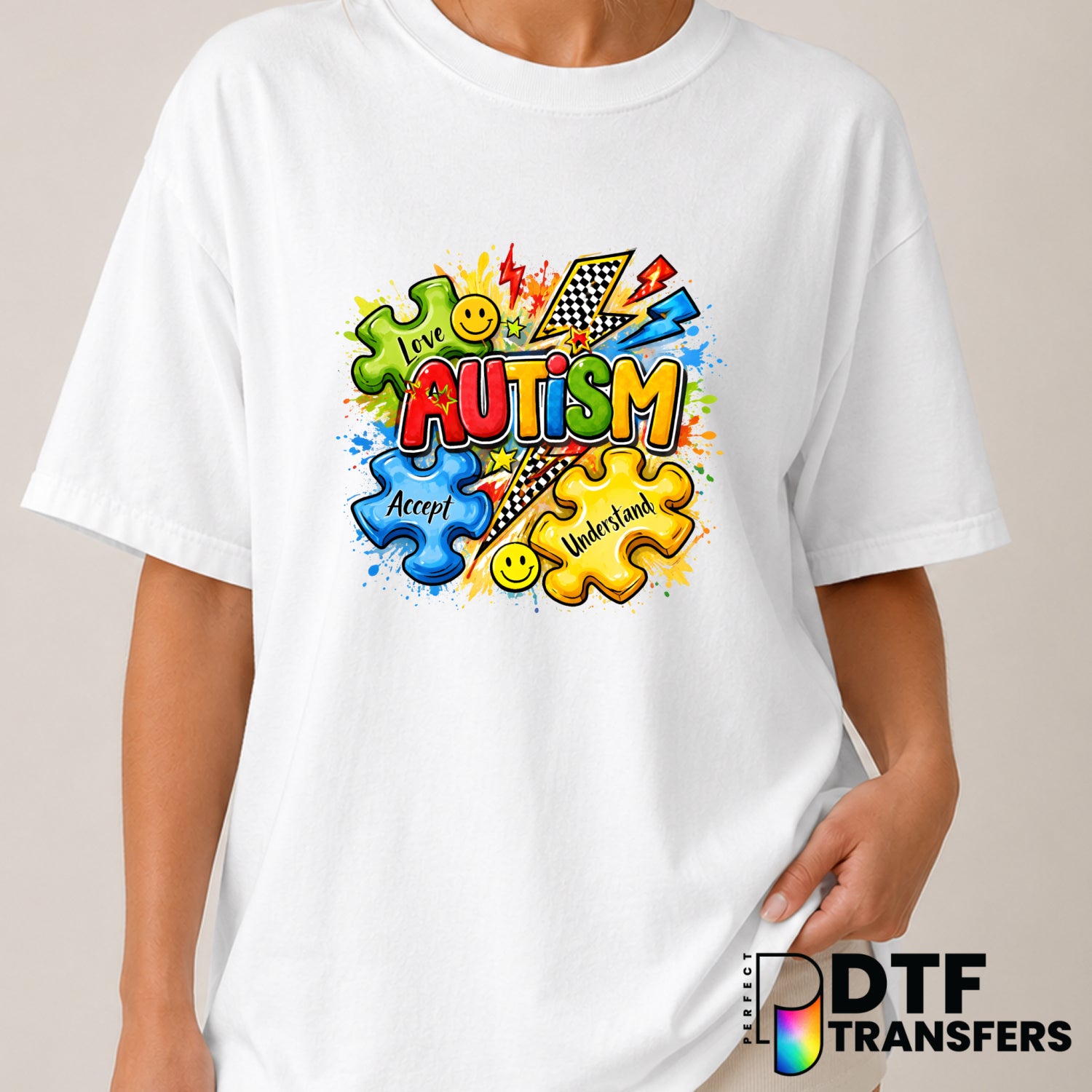 LOVE ACCEPT UNDERSTAND – Autism Awareness DTF Transfer (view 1 of 2) – by Perfect DTF Transfers – Premade DTF Transfers –...