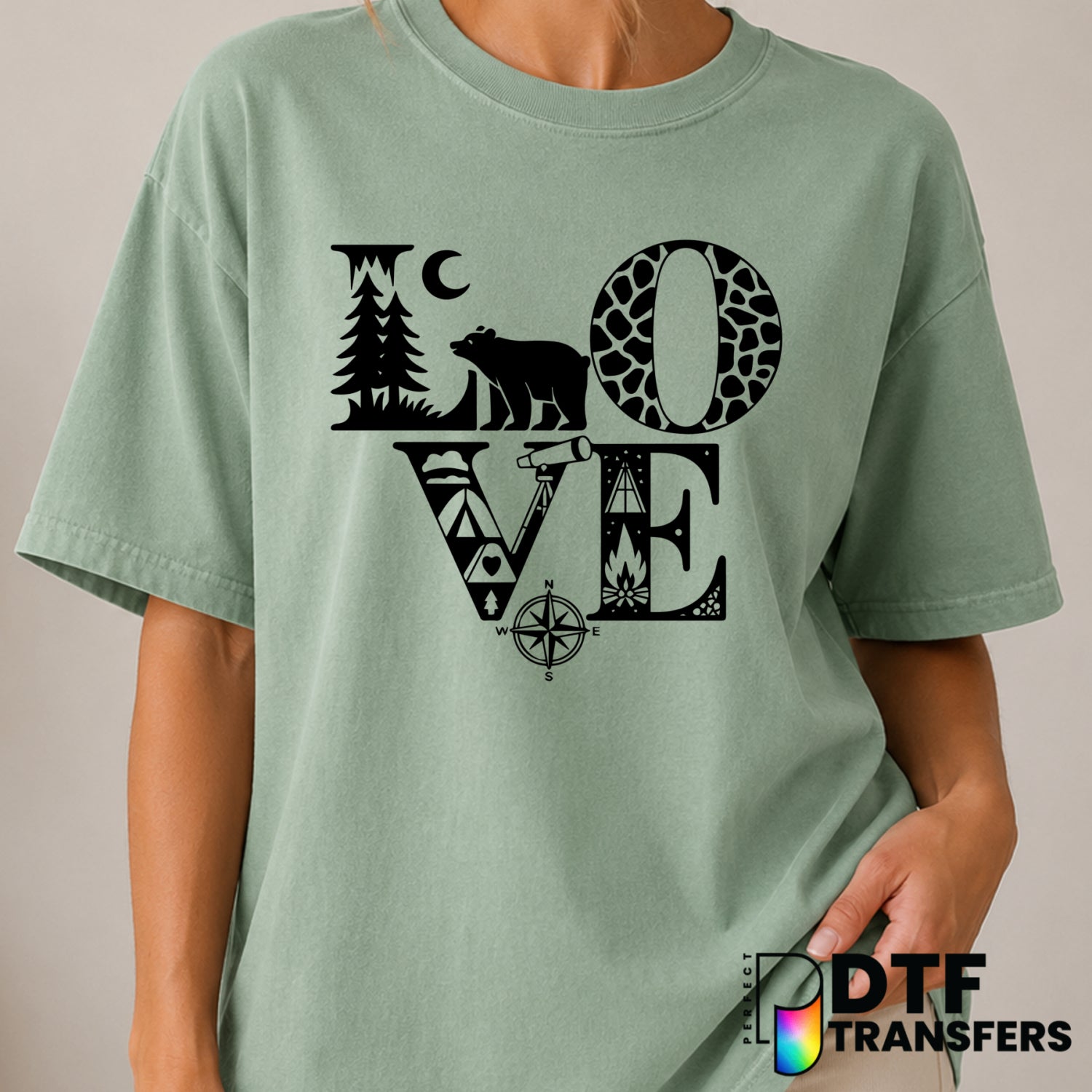 LOVE Camping Bear – Camping DTF Transfer (view 1 of 2) – by Perfect DTF Transfers – Premade DTF Transfers – Camping, Outdoor