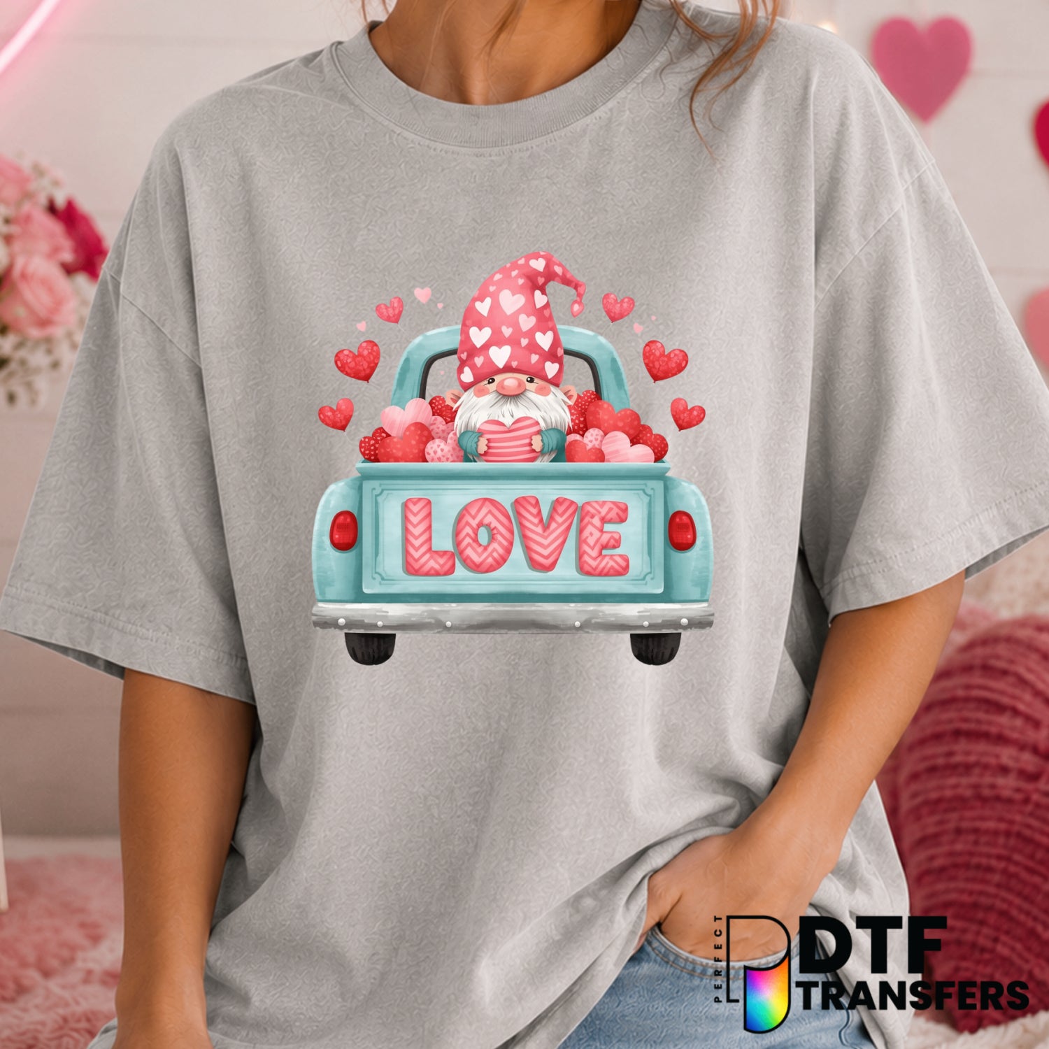 Love Gnome Truck – Valentine's Day DTF Transfer (view 1 of 2) – by Perfect DTF Transfers – Premade DTF Transfers – Valenti...