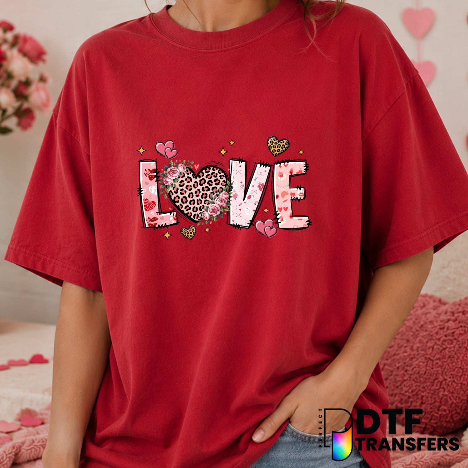 Love Leopard Heart – Valentine's Day DTF Transfer (view 2 of 2) – by Perfect DTF Transfers – Premade DTF Transfers – Valen...