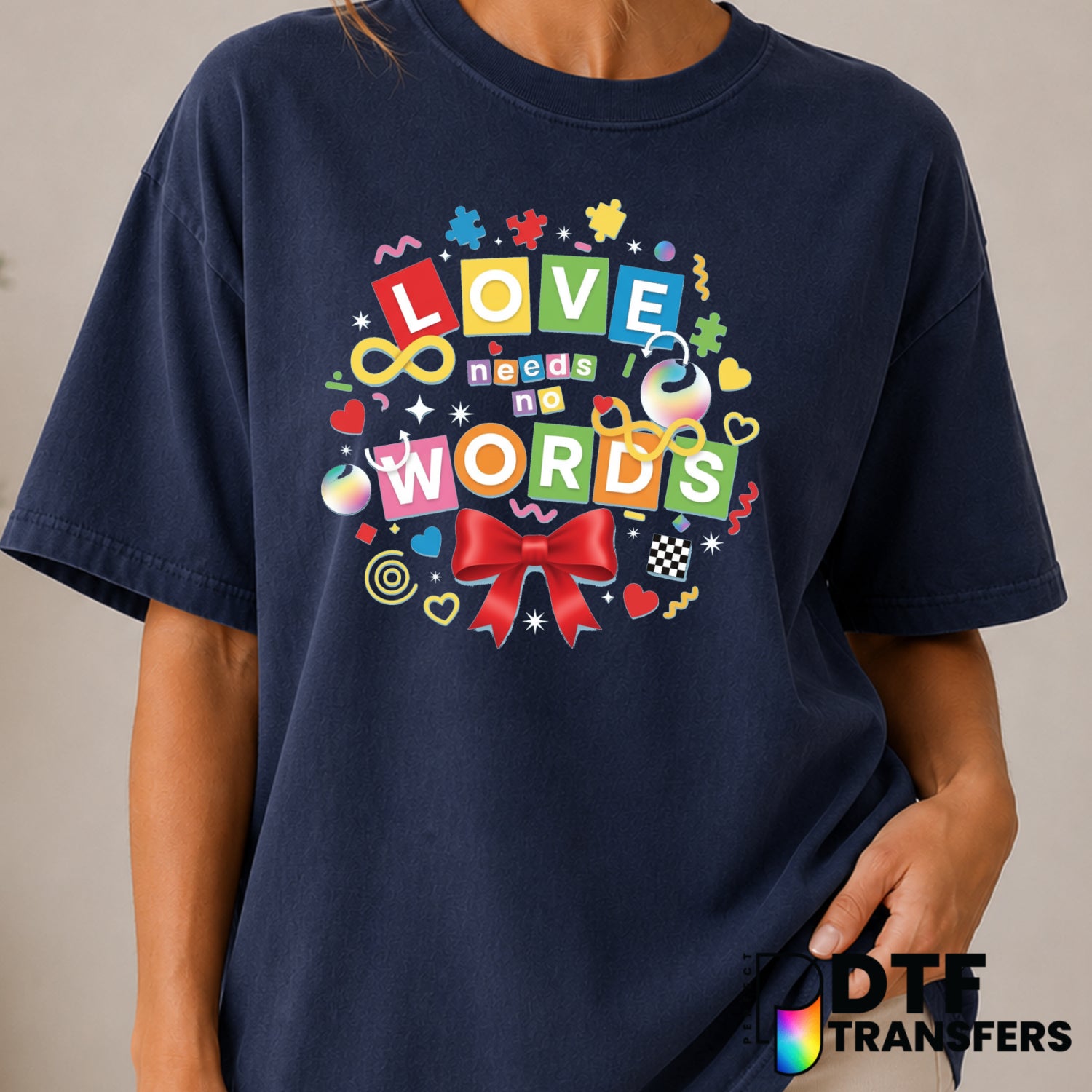 Love Needs No Words – Autism Awareness DTF Transfer (view 2 of 2) – by Perfect DTF Transfers – Premade DTF Transfers – Aut...