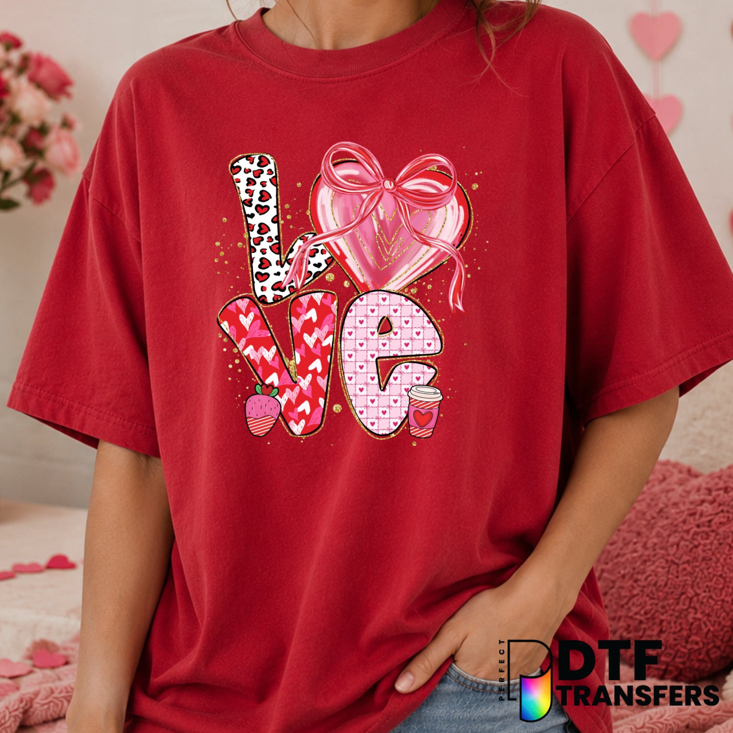 LOVE Stacked Glitter – Valentine's Day DTF Transfer (view 2 of 2) – by Perfect DTF Transfers – Premade DTF Transfers – Val...