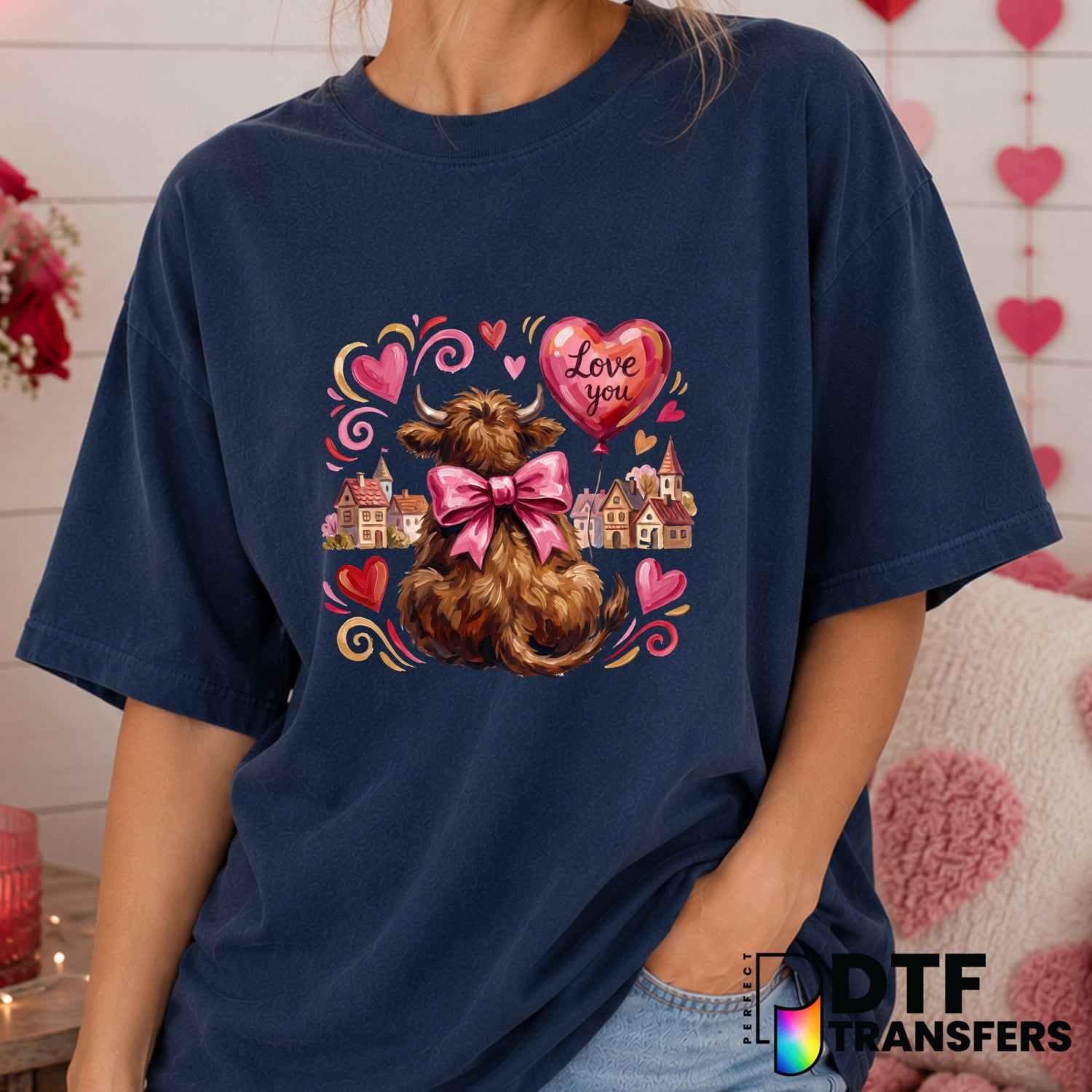 Love You Highland Cow – Valentine's Day DTF Transfer (view 2 of 2) – by Perfect DTF Transfers – Premade DTF Transfers – Va...