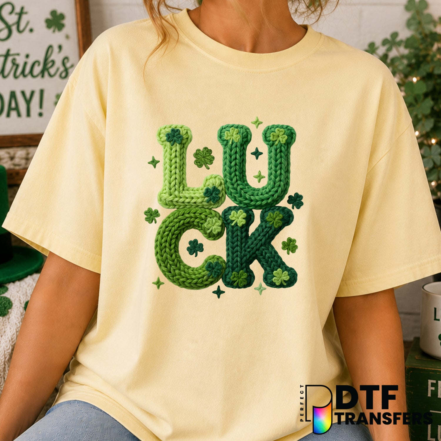 Luck Stacked Shamrock St. Patrick's Day – DTF Transfer (view 2 of 2) – by Perfect DTF Transfers – Premade DTF Transfers –...