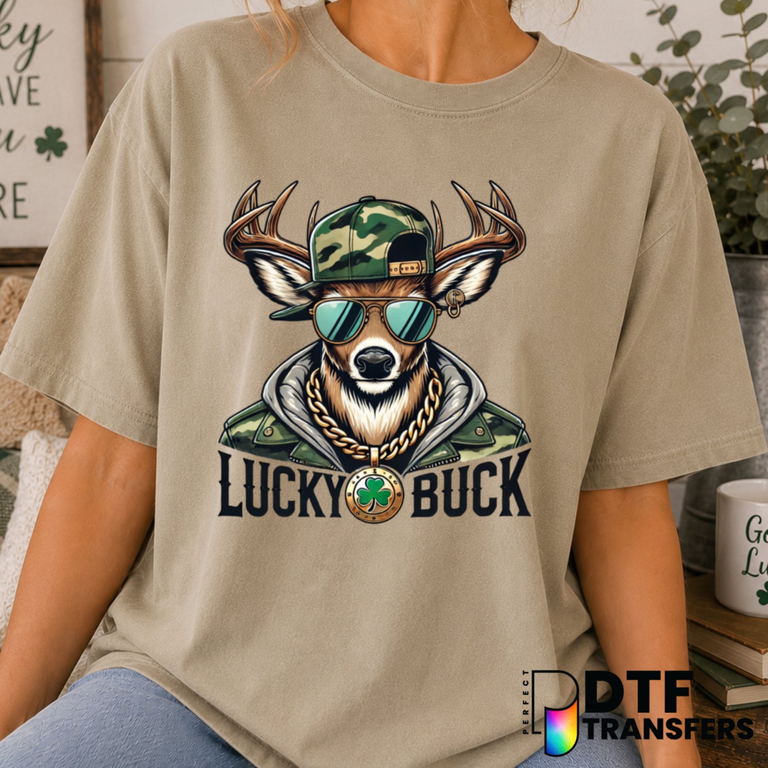 Lucky Buck Camo St. Patrick's Day – DTF Transfer (view 1 of 2) – by Perfect DTF Transfers – Premade DTF Transfers – St. Pa...