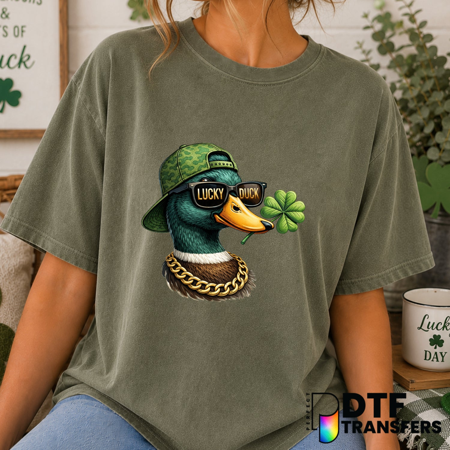 Lucky Duck Clover Mallard – St. Patrick's Day DTF Transfer (view 2 of 2) – by Perfect DTF Transfers – Premade DTF Transfer...