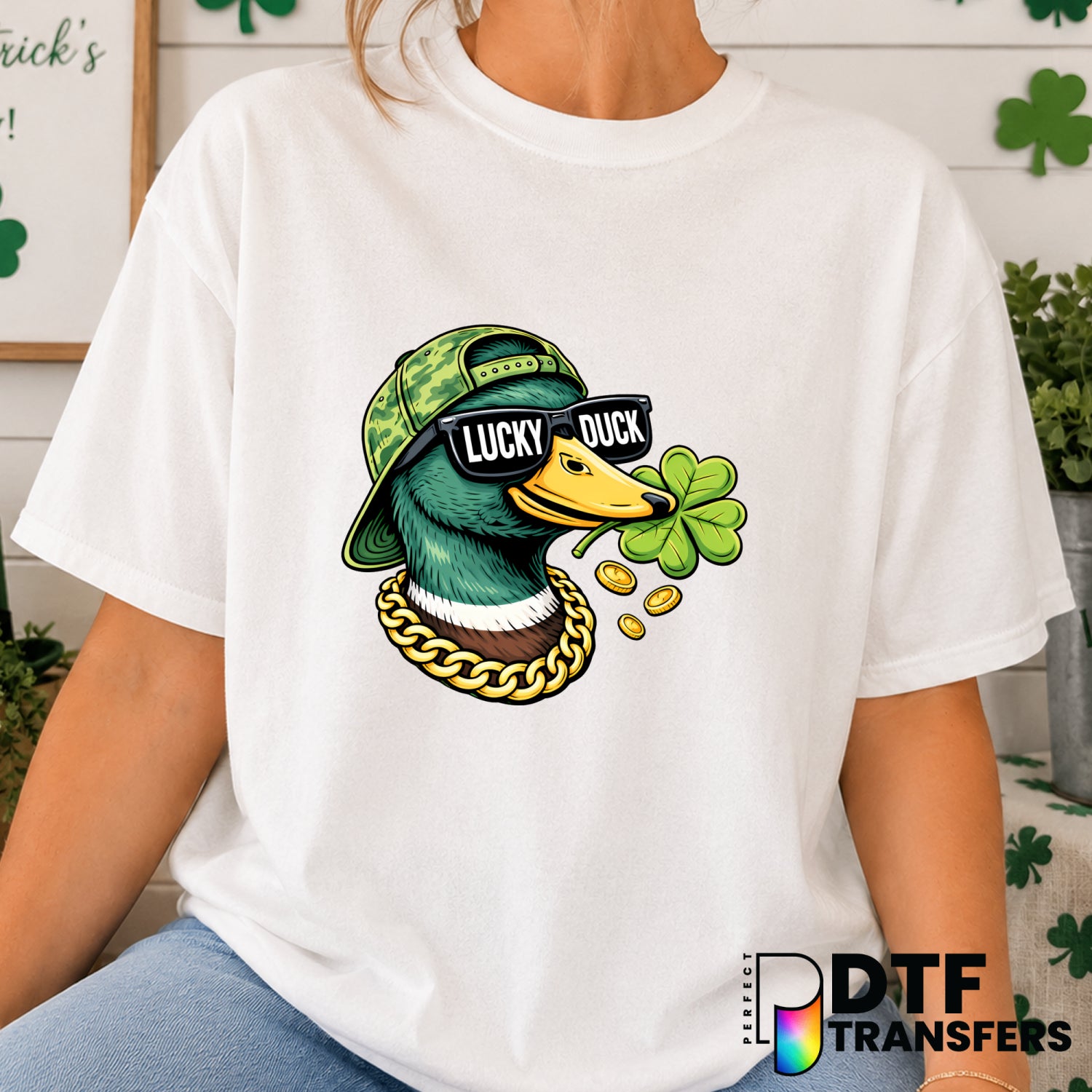 Lucky Duck Hunting Clover – St. Patrick's Day DTF Transfer (view 2 of 2) – by Perfect DTF Transfers – Premade DTF Transfer...
