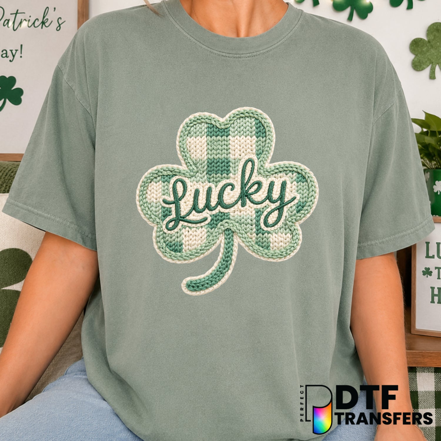 Lucky Plaid Coquette Shamrock – St. Patrick's Day DTF Transfer (view 2 of 2) – by Perfect DTF Transfers – Premade DTF Tran...