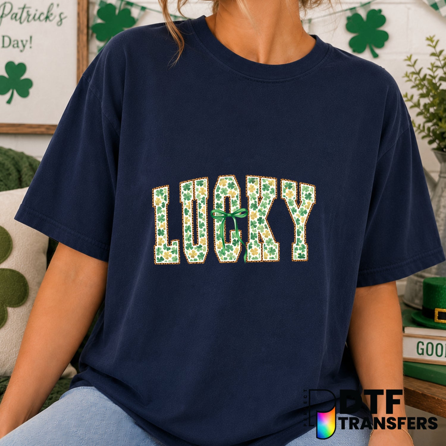 Lucky Varsity Arch Leopard Print Clover – St. Patrick's Day DTF Transfer (view 2 of 2) – by Perfect DTF Transfers – Premad...